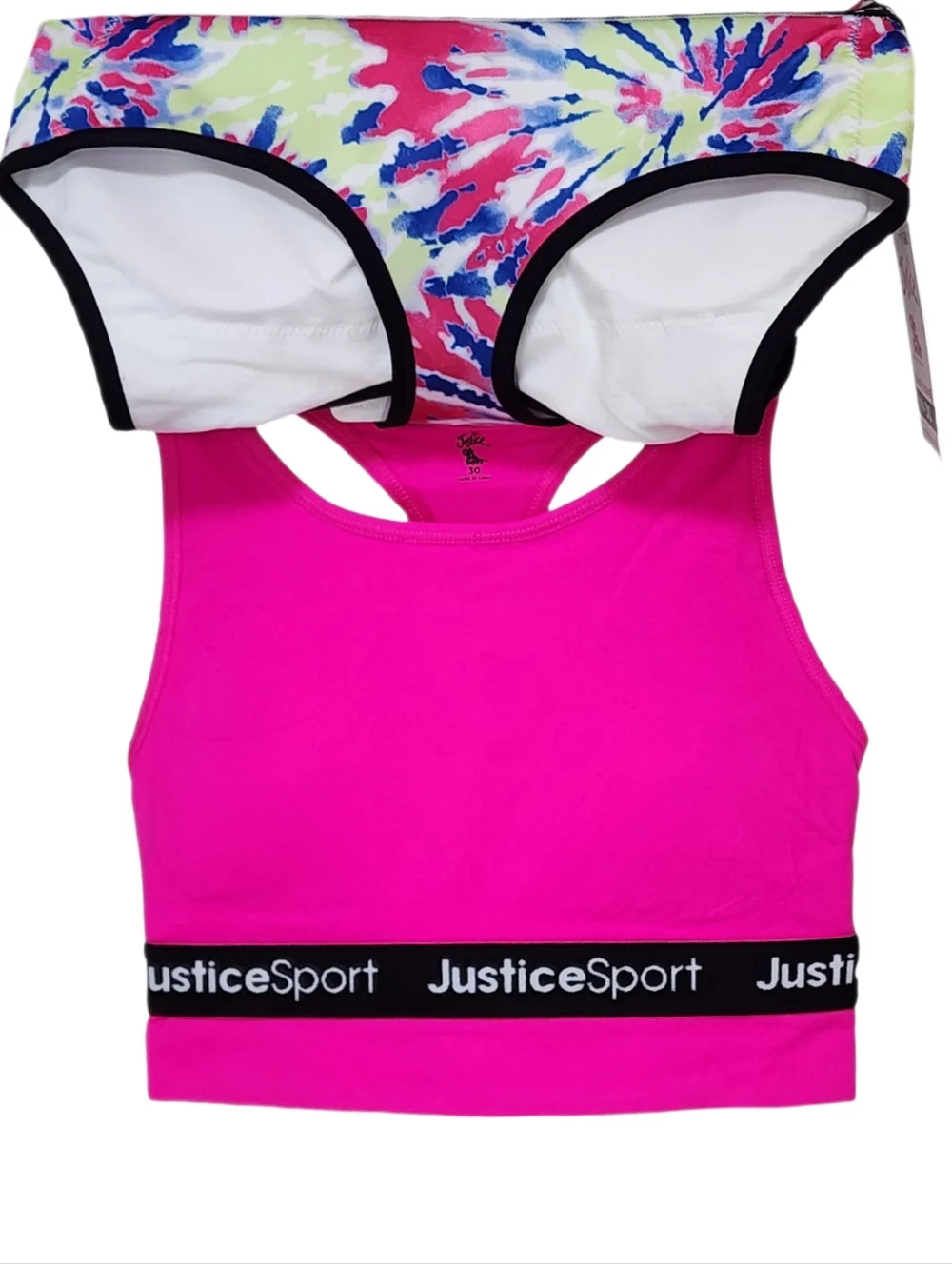 Justice Girl's Seamless Longline 2-pack Sport Bra Multicolor Removable Pads 30.